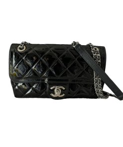 Chanel Quilted Patent Leather Coco Shine Black Flap Bag